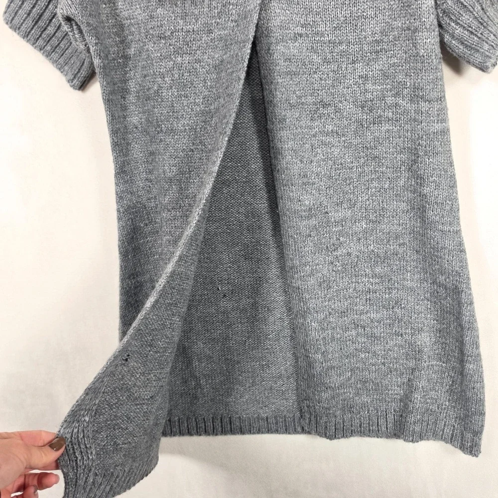 Sisters Cardigan Women's M Gray Wool Knit Faux Fur Short Sleeve Boho